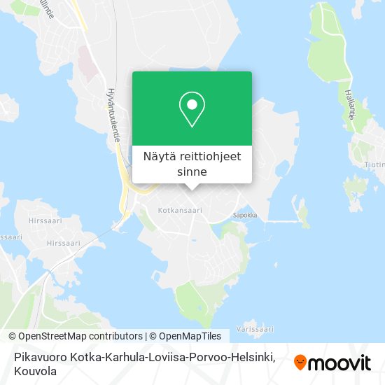 Pikavuoro Kotka-Karhula-Loviisa-Porvoo-Helsinki kartta