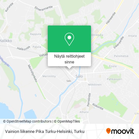 Vainion liikenne Pika Turku-Helsinki kartta