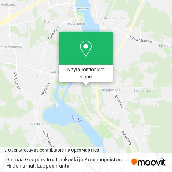 Saimaa Geopark Imatrankoski ja Kruununpuiston Hiidenkirnut kartta