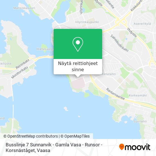 Busslinje 7 Sunnanvik - Gamla Vasa - Runsor - Korsnäståget kartta
