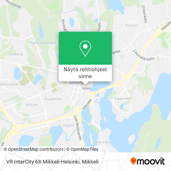 VR InterCity 68 Mikkeli-Helsinki kartta