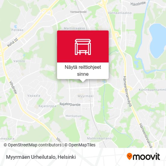 Kuinka päästä kohteeseen Myyrmäen Urheilutalo paikassa Vantaa  kulkuvälineellä Bussi, Juna, Raitiovaunu tai Metro?