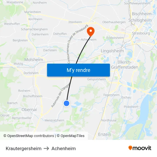Krautergersheim to Achenheim map