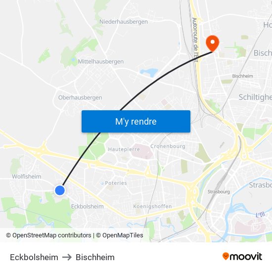 Eckbolsheim to Bischheim map