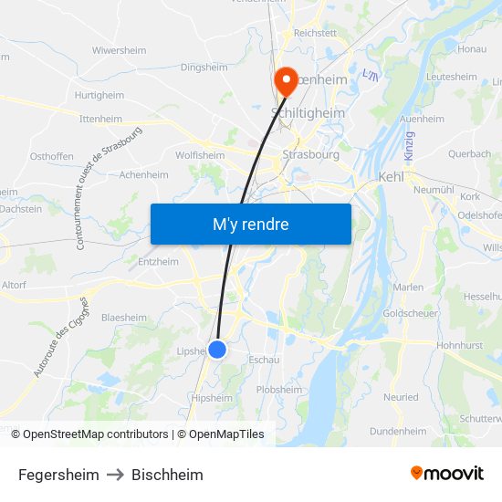 Fegersheim to Bischheim map