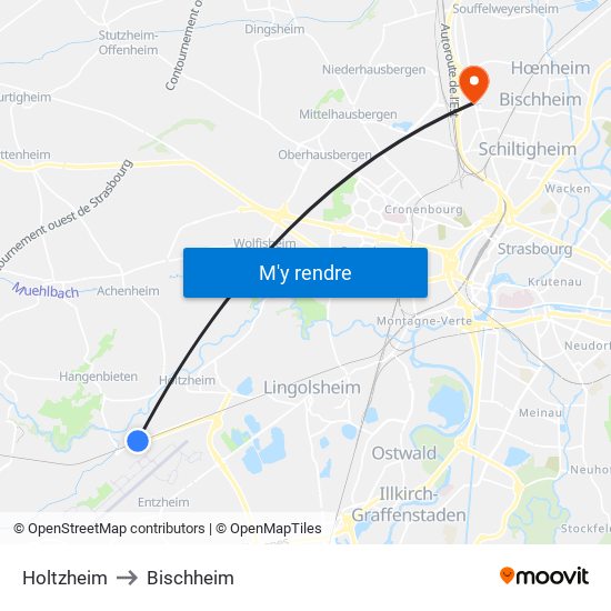 Holtzheim to Bischheim map