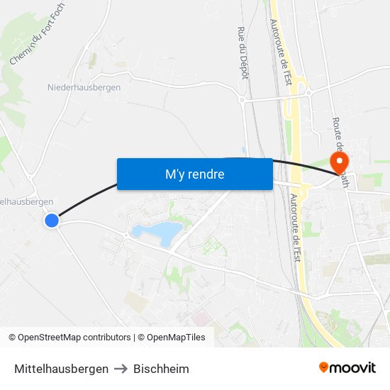 Mittelhausbergen to Bischheim map