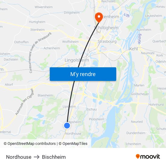 Nordhouse to Bischheim map