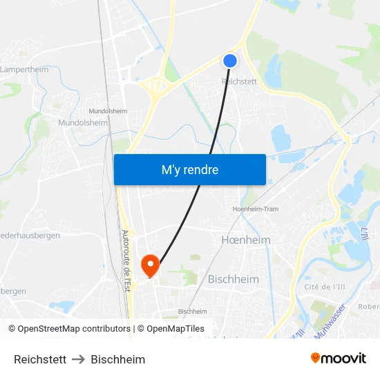 Reichstett to Bischheim map