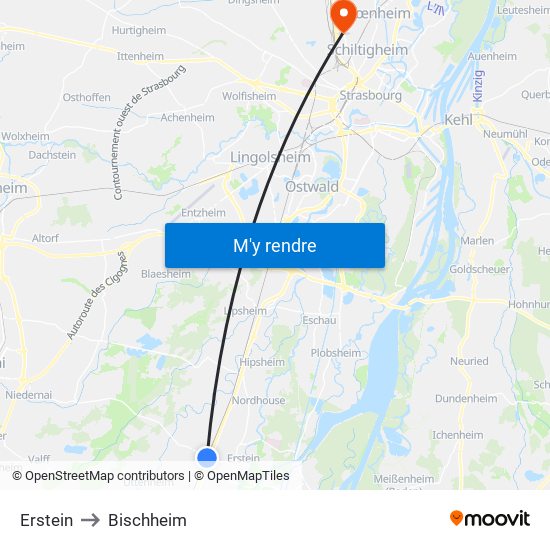 Erstein to Bischheim map