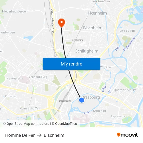Homme De Fer to Bischheim map