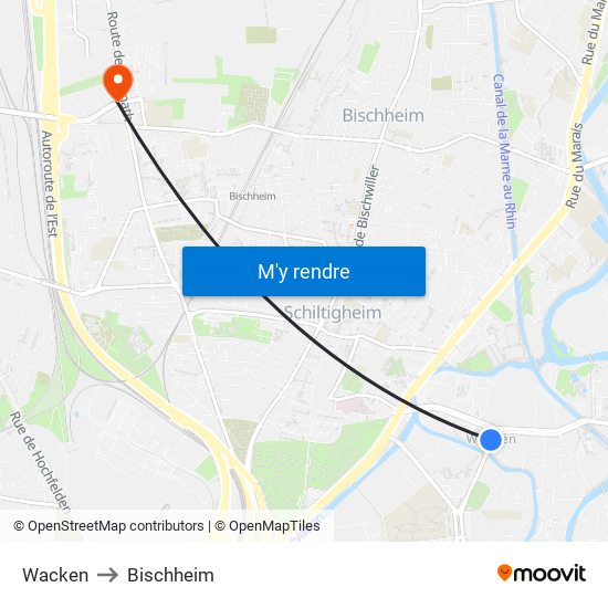 Wacken to Bischheim map