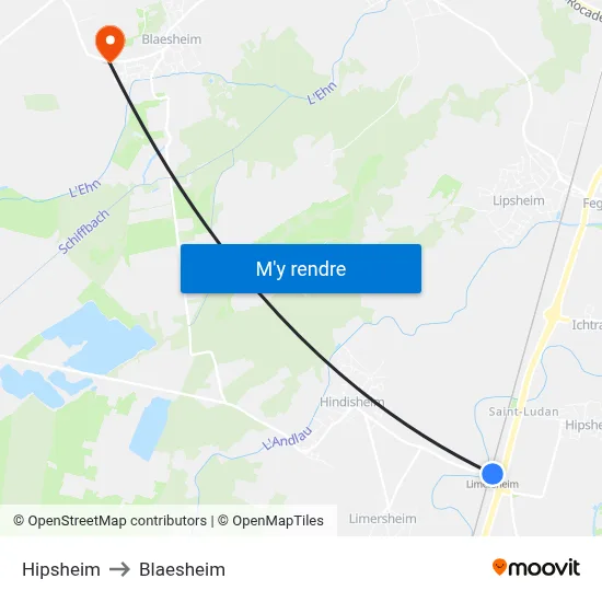 Hipsheim to Blaesheim map
