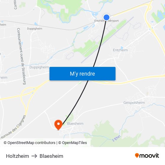 Holtzheim to Blaesheim map