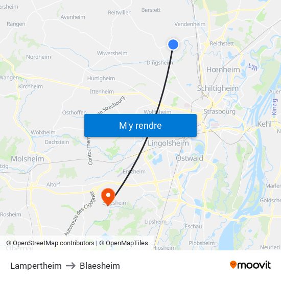 Lampertheim to Blaesheim map