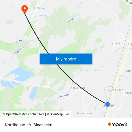 Nordhouse to Blaesheim map