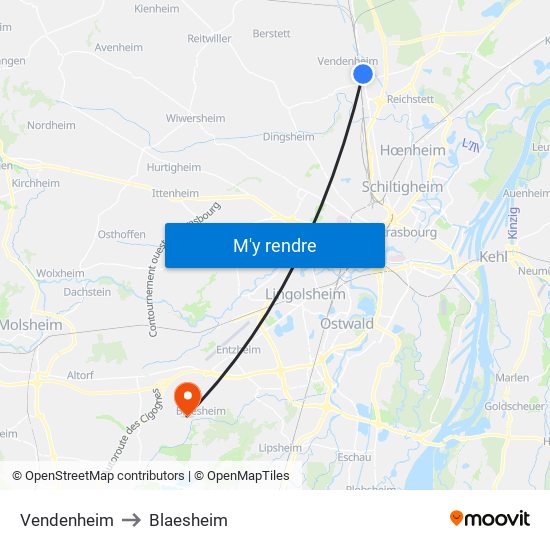 Vendenheim to Blaesheim map