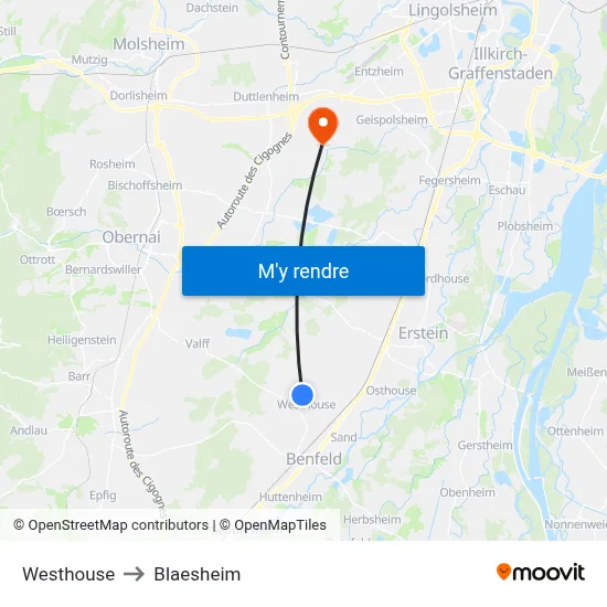 Westhouse to Blaesheim map