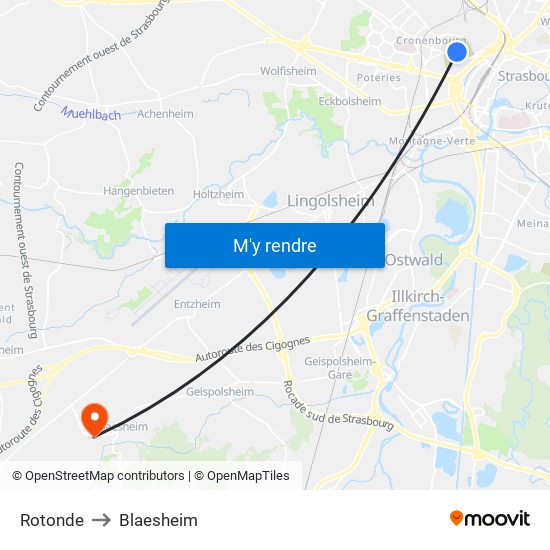 Rotonde to Blaesheim map