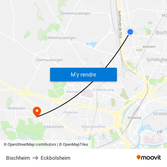 Bischheim to Eckbolsheim map