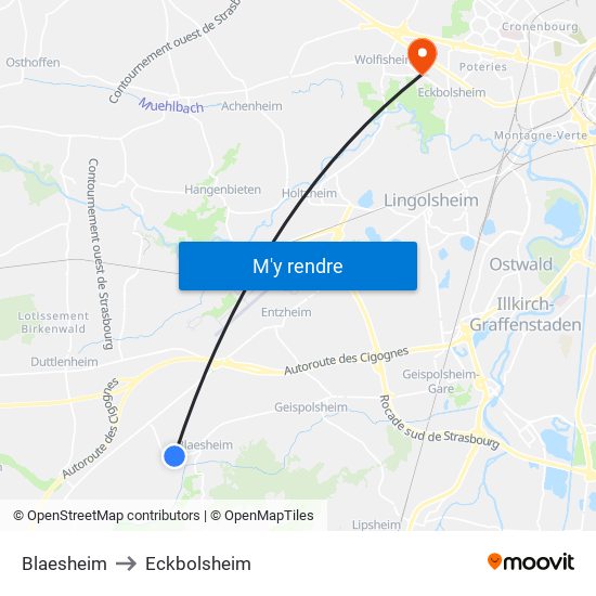 Blaesheim to Eckbolsheim map