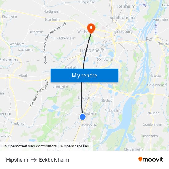 Hipsheim to Eckbolsheim map