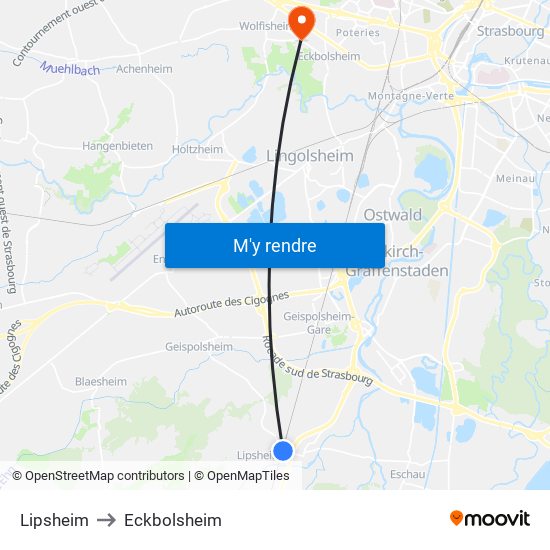 Lipsheim to Eckbolsheim map