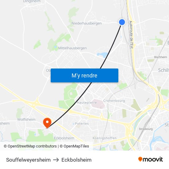 Souffelweyersheim to Eckbolsheim map