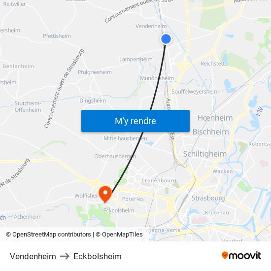 Vendenheim to Eckbolsheim map