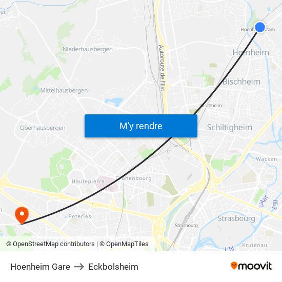 Hoenheim Gare to Eckbolsheim map