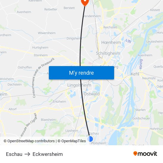 Eschau to Eckwersheim map