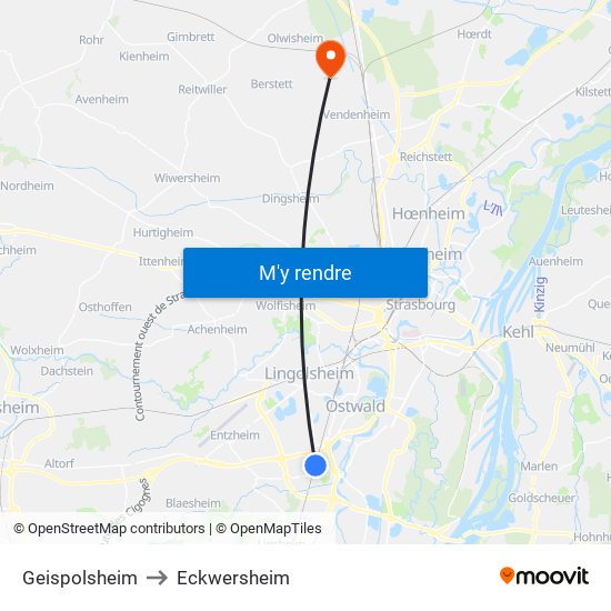 Geispolsheim to Eckwersheim map