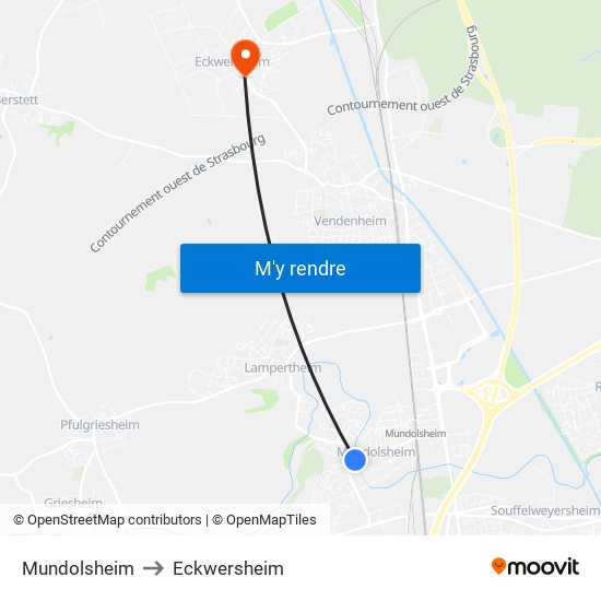 Mundolsheim to Eckwersheim map