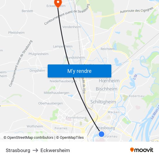 Strasbourg to Eckwersheim map