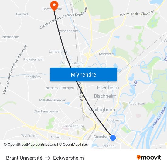 Brant Université to Eckwersheim map