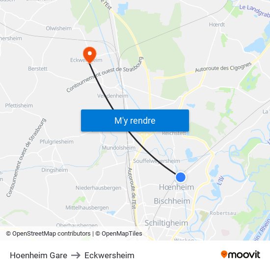 Hoenheim Gare to Eckwersheim map