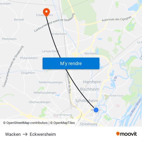 Wacken to Eckwersheim map