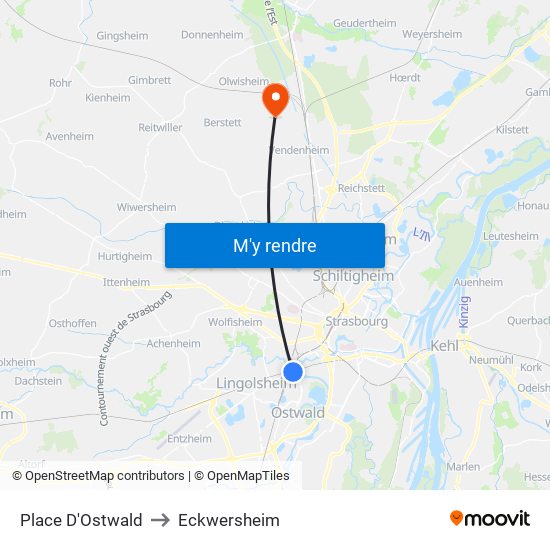 Place D'Ostwald to Eckwersheim map