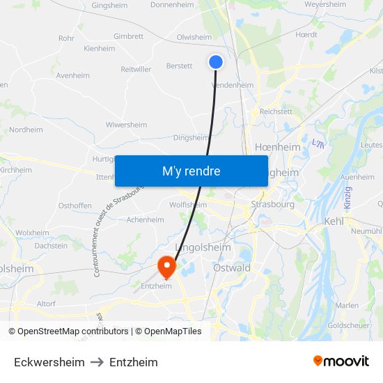 Eckwersheim to Entzheim map