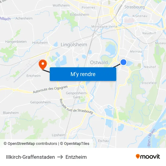 Illkirch-Graffenstaden to Entzheim map