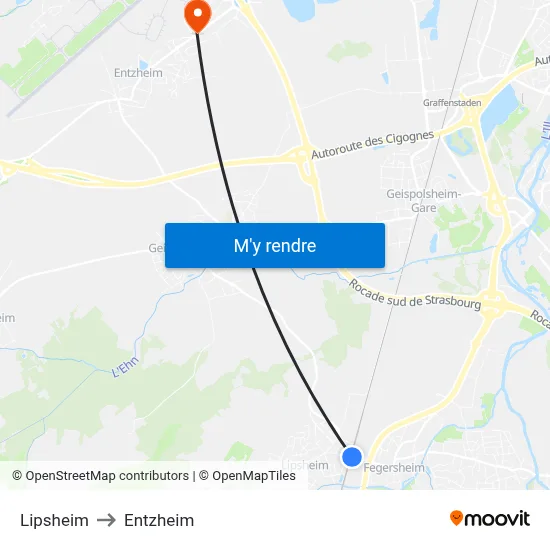 Lipsheim to Entzheim map