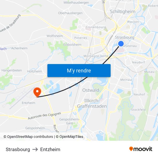 Strasbourg to Entzheim map