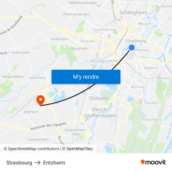 Strasbourg to Entzheim map