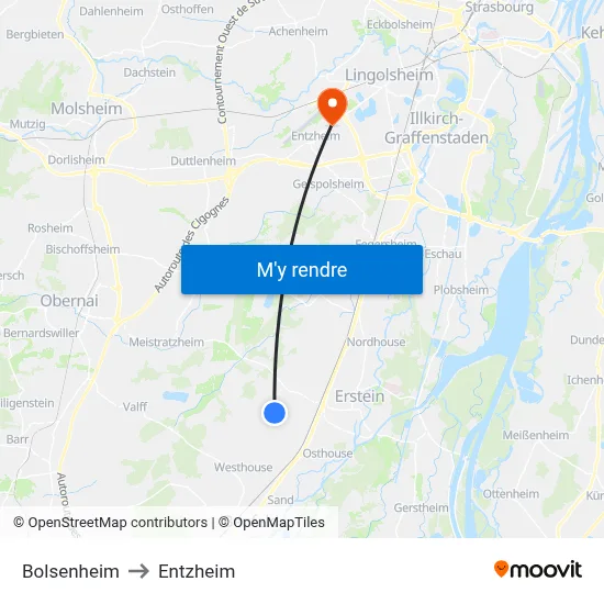 Bolsenheim to Entzheim map