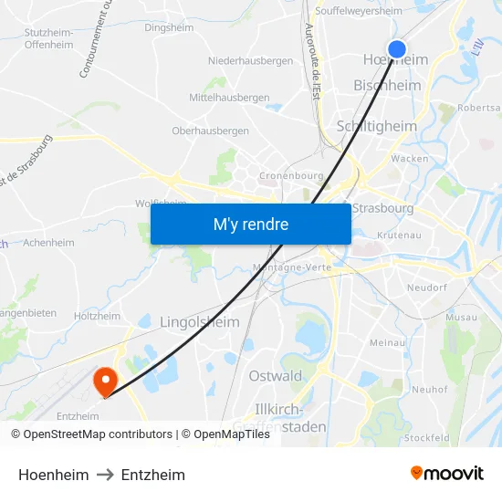 Hoenheim to Entzheim map