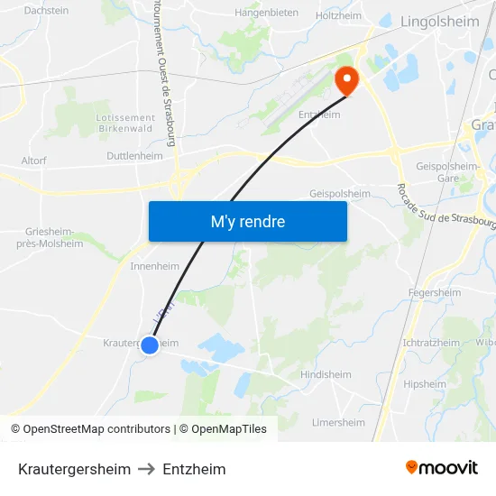 Krautergersheim to Entzheim map