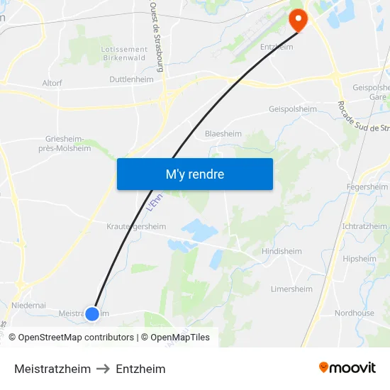 Meistratzheim to Entzheim map