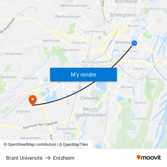 Brant Université to Entzheim map