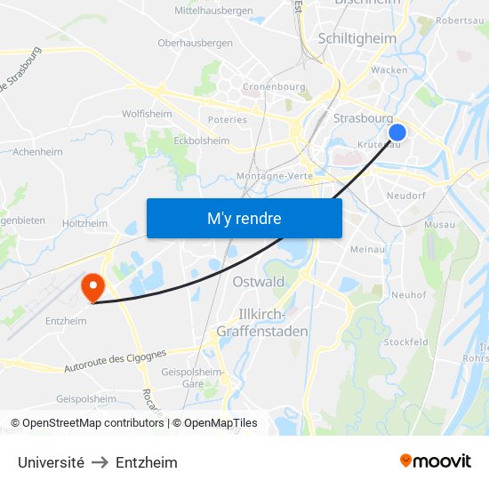 Université to Entzheim map