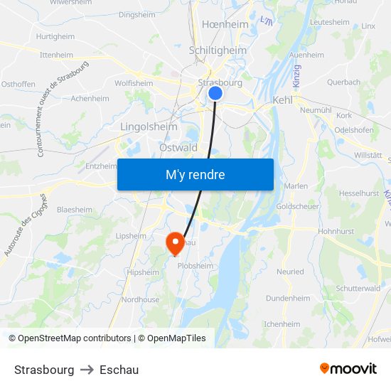 Strasbourg to Eschau map